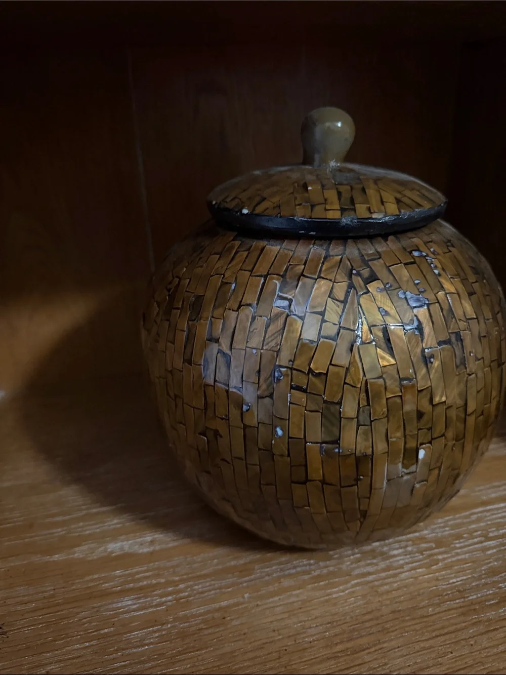 Decorative Mosaic Brown Lidded Jar - Home Art